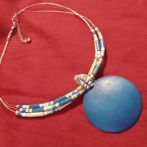 Wooden beaded on cable collar necklace lightweight casual jewelry